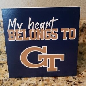 "My heart belongs to GT" Georgia Tech wooden desk block decoration